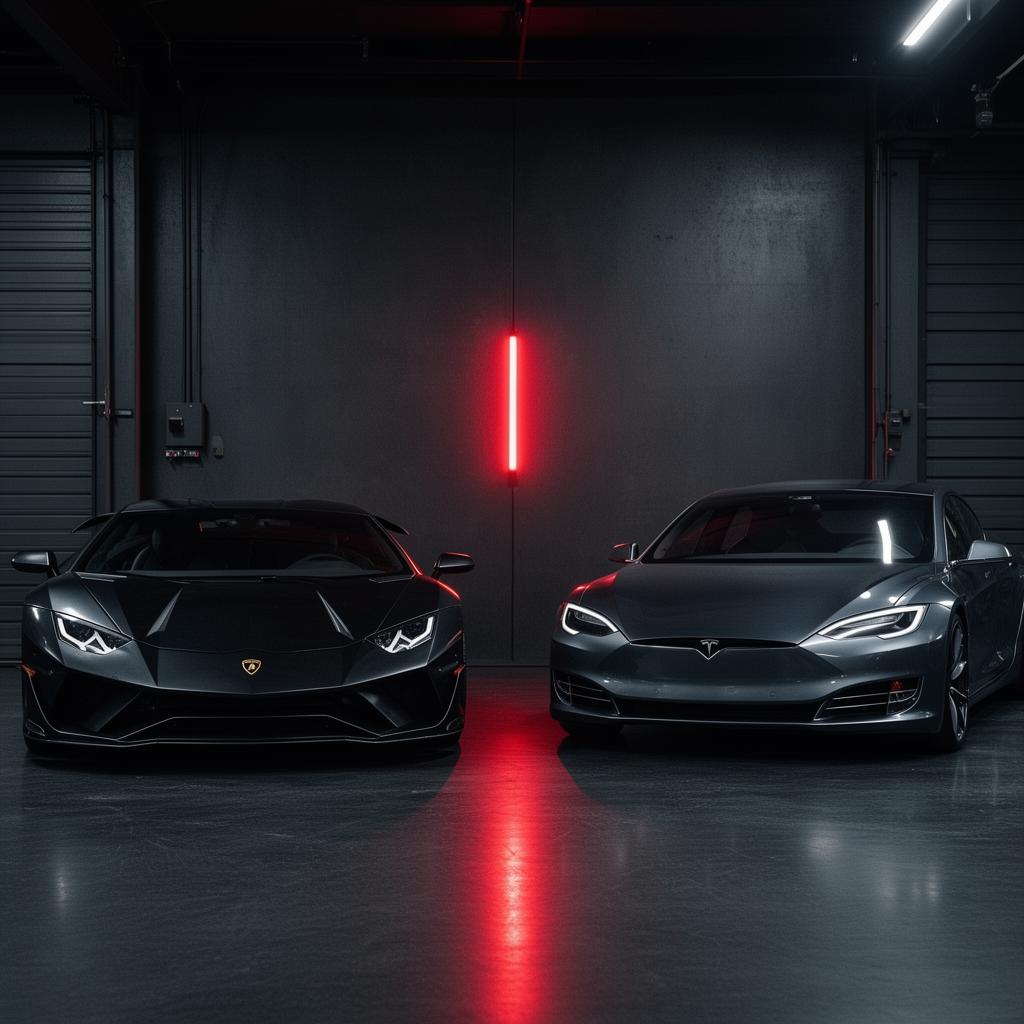 Lamborghini and Tesla in the Tashmo bay